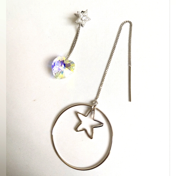 Star Crystal Asymmetrical Design Earrings ๐ Sterling Silver Artisan Designer - Picture 8 of 15